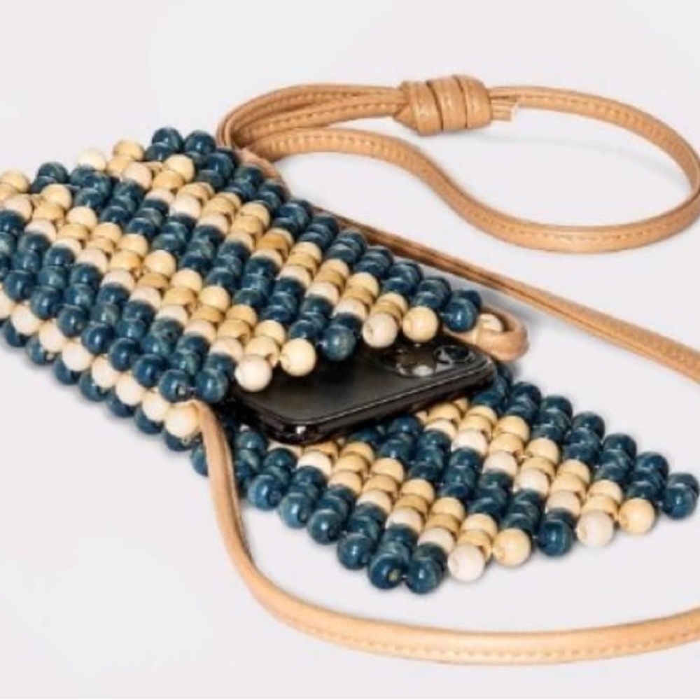 Universal Thread™ Striped Straw Beads Phone Crossbody Bag Blue - Picture 3 of 8